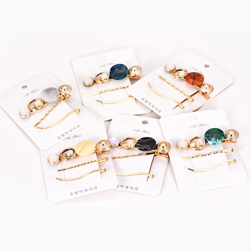 

ZHINI1 3PC/Set Retro Hairpin Sweet Imitiation Pearl Korean Hair Clips Fashion Hair Accessories for Women Resin Beads Hairpins