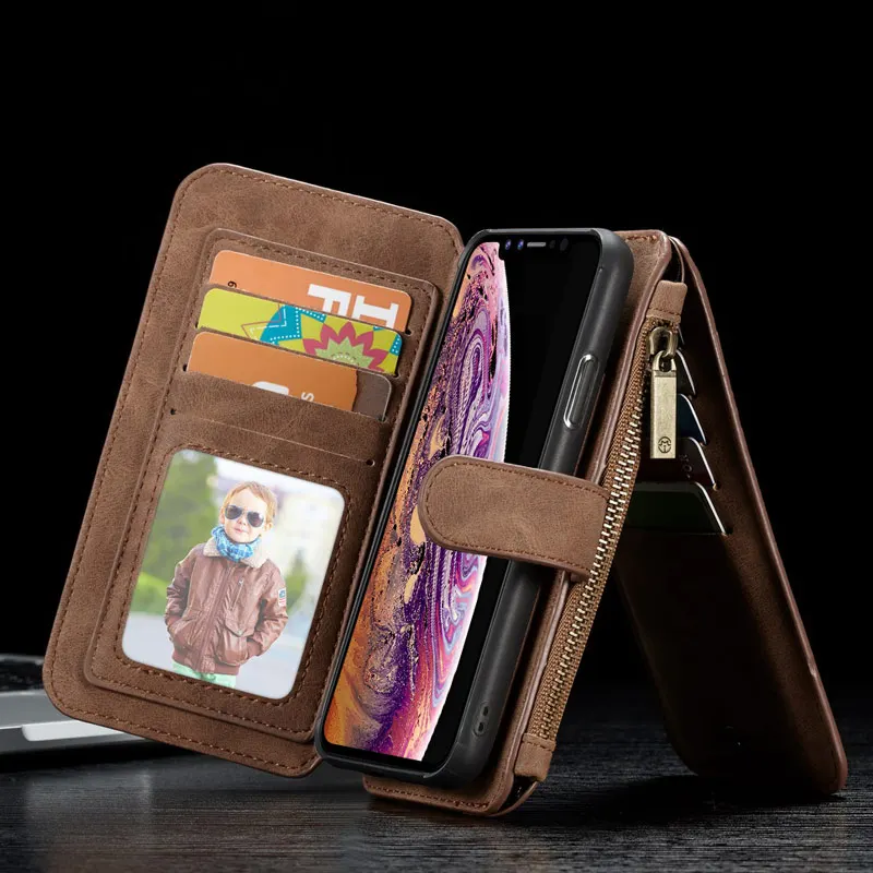 

Luxury Leather Wallet Case For iPhone Xs Max 2 in 1 Magnetic Detachable Case for iPhone Xs Xr Wallet Flip Stand Case for iPhone7