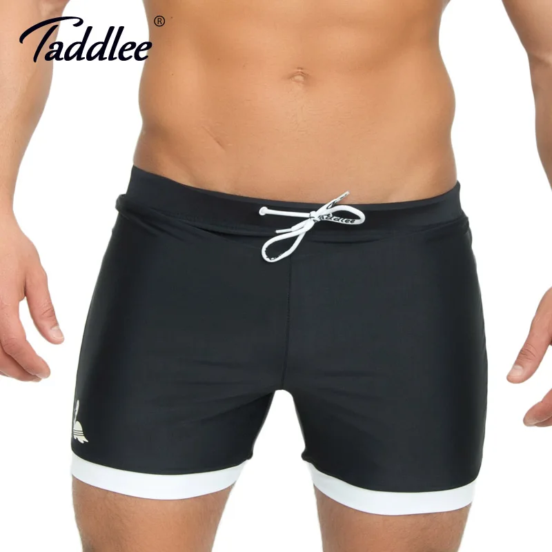 Taddlee Brand Mens Swimwear Swimsuits Swim Boxer Trunks Long Solid Color Black Board Surf Shorts Big Size XXL Traditional Trunk