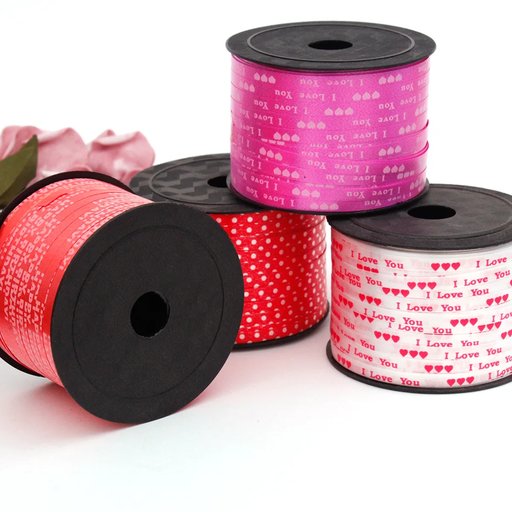 

100Yards/Roll 5mm Pink Red Printed I Love You Ribbon for Wedding Party Decor DIY Bakery Cake Gift Wrapping Packing Ribbons