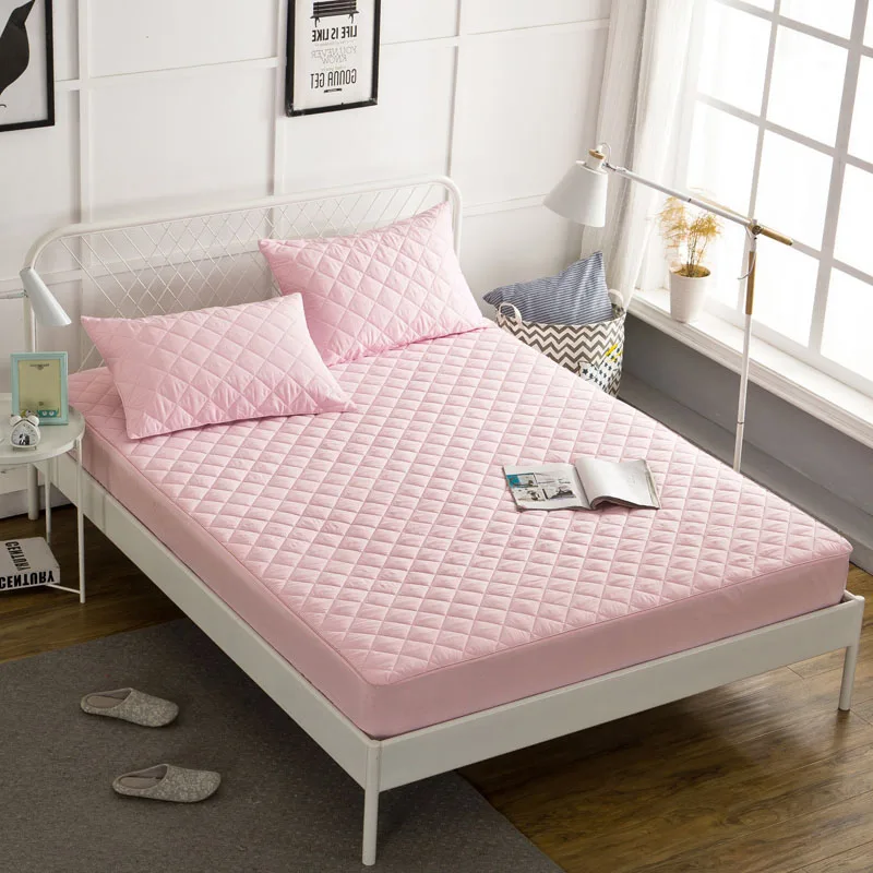 

Terry Quilted Waterproof Mattress Cover Soft Bamboo Fiber Topper Pad Plain Solid Color Bed Mattress Protector Anti Dust Mite