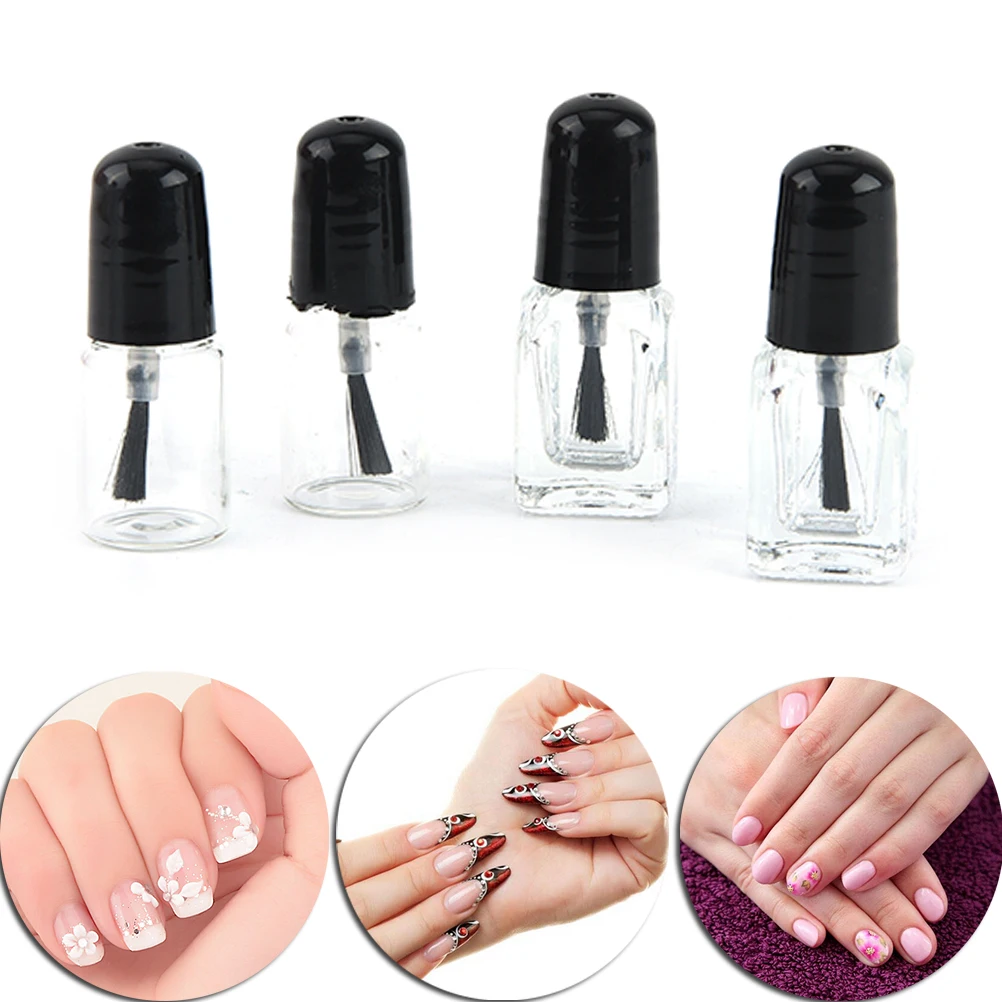 1pc 2/3ml Empty Nail Polish Bottles With Brush Round Square Refillable
