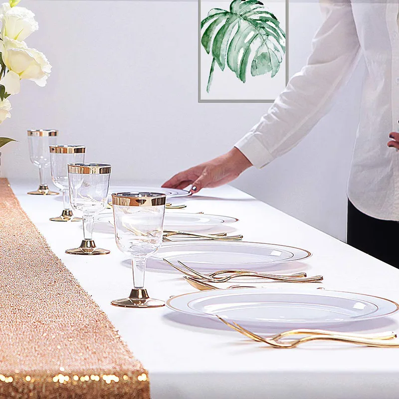 Золото одноразовых тарелок-Десерт/закуска пластин с золотым ободком Настоящий Китай вид для свадеб, вечеринок, питание, дни рождения