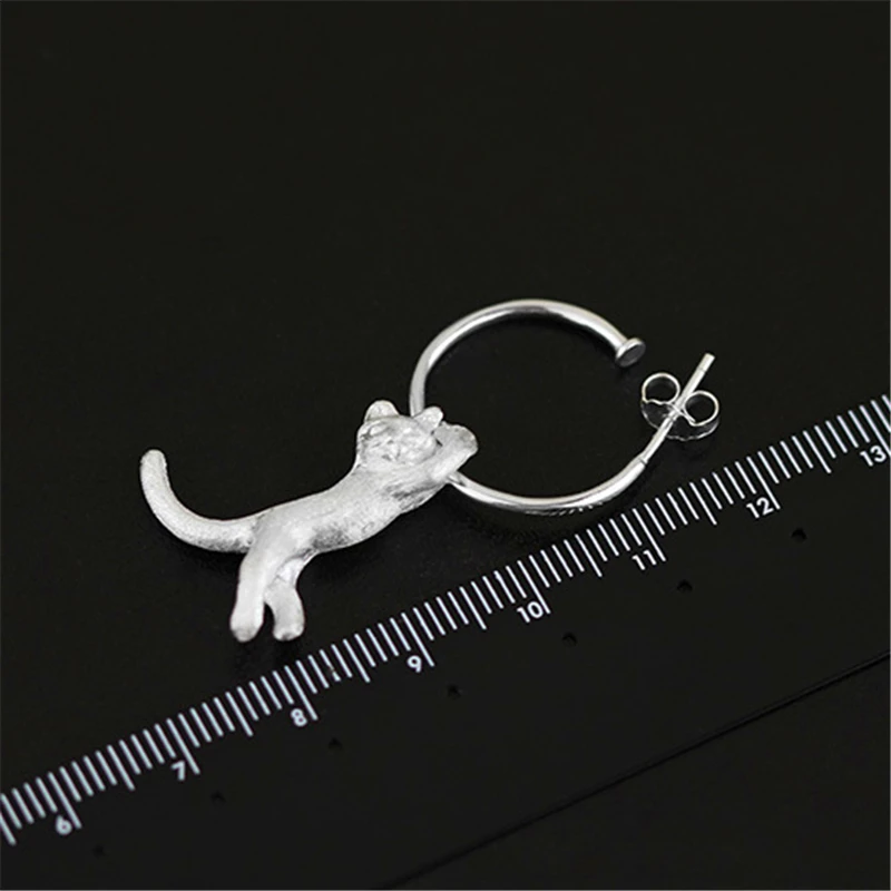 Lotus Fun Real 925 Sterling Silver Natural Original Handmade Fine Jewelry Cute Kung Fu Cat Drop Earrings for Women Brincos