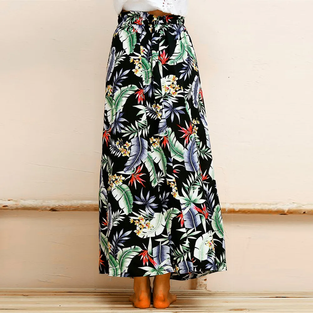 Для женщин юбка макси в стиле бохо мягкая и удобная обувь пляжные лиственным принтом летнего отдыха Высокая талия длинная юбка L50/0124