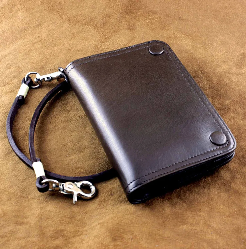 

Biker Moto Men's Vintage Genuine Leather Short Slim Biker Chain Wallet Purse