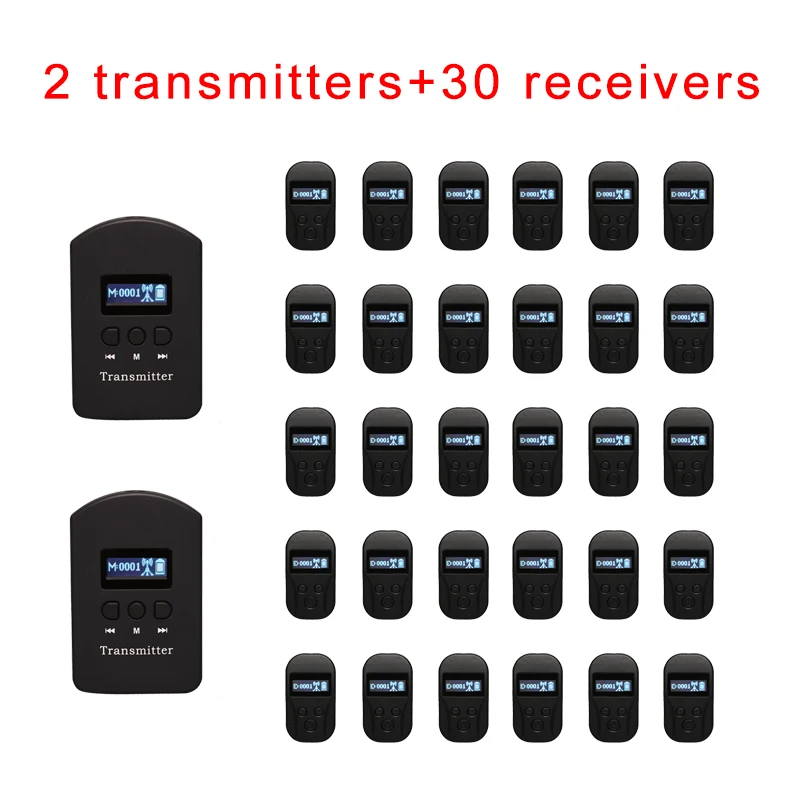 

Wireless Tour Guide System ( 2 Transmitters + 30 Receivers ) / Whisper Wireless Audio Guide device / Radio Walkie Talkie