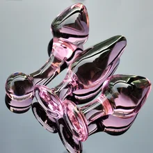 Pink Crystal butt plugs set Pyrex glass anal dildo ball bead fake penis female masturbation sex toy kit for adult women men gay