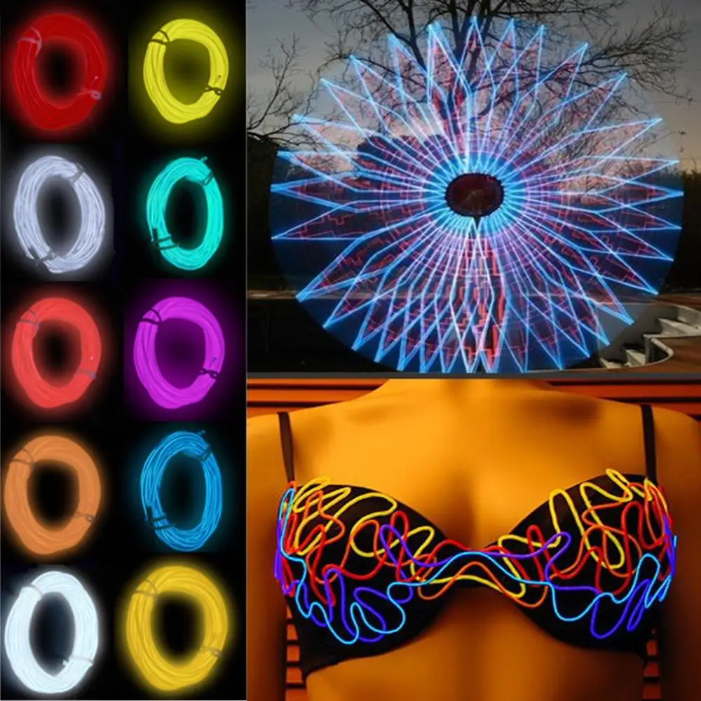 

ICOCO 2017 Newest Multicolor Flexible 3M EL Wire Rope Tube Neon Cold LED Light Party Dance Car Decor With 2AA Battery Inverter