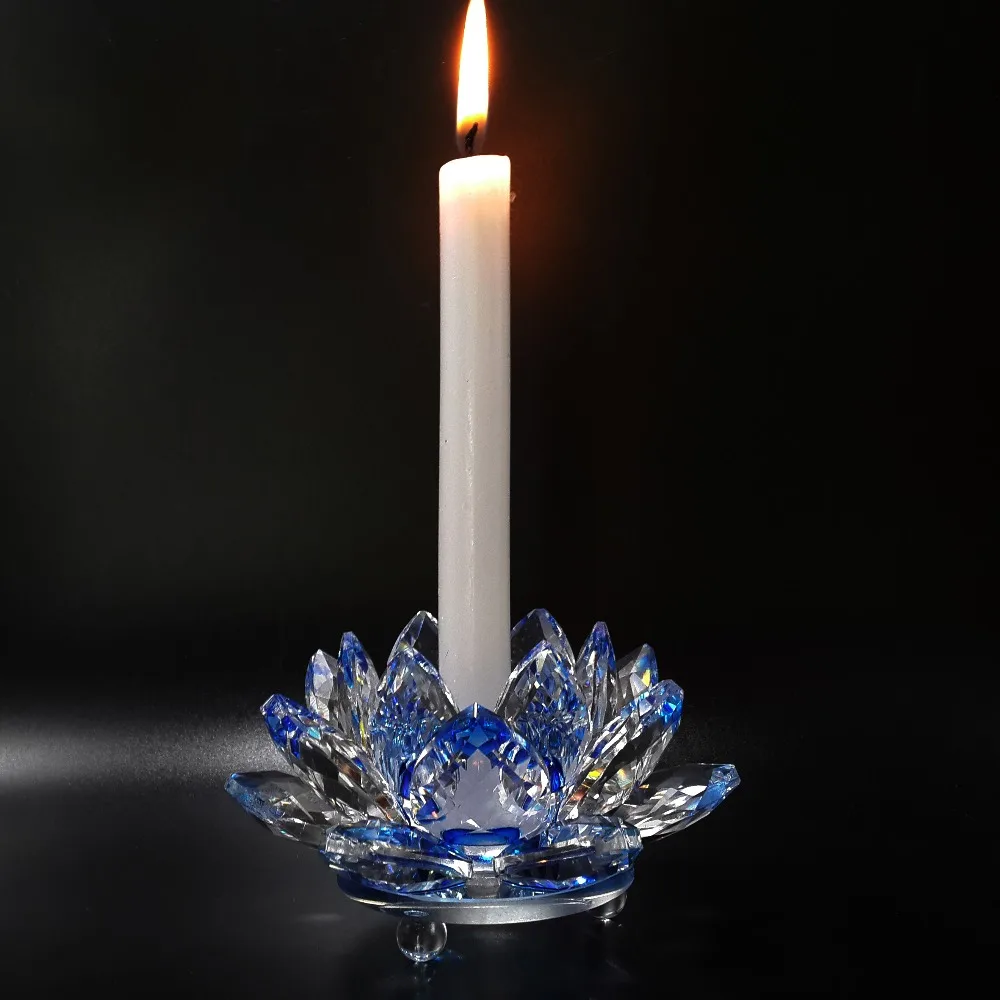High Quality Machine Cut Lotus Candle Holder Crystal Wedding Decoration