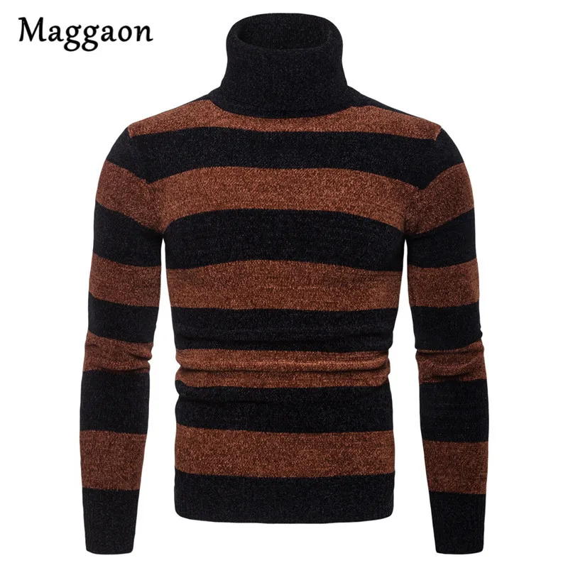^*Best Offers 2019 New Autumn Winter Men'S Sweater Men's Turtleneck Stripe Casual Sweater Men's Slim Fit Brand Clothes Knitted Pullovers