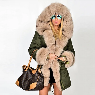 FURSARCAR New Winter Parka Luxury Women Natural Fur Jacket With Real Fox Fur Collar& Cuff Female Fashion Long Parkas Coat - Цвет: 9