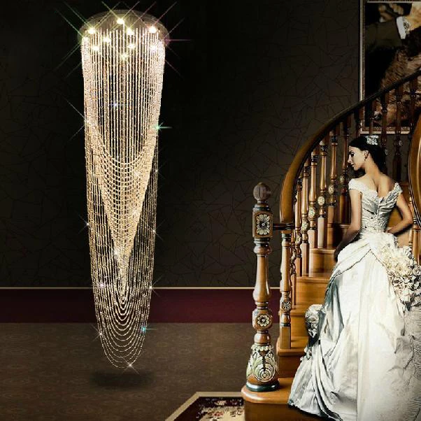 

Free Shipping LED modern crystal long pendant lights villa dining room parlor hall foyer lobby restaurant stair pendant lamps