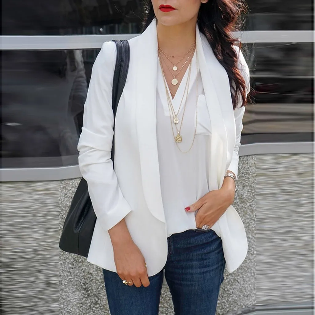 

Slim Blazers Women Autumn Suit Jacket Female Work Office Lady Suit Black None Button Business Notched Blazer Coat Fashion Zevrez