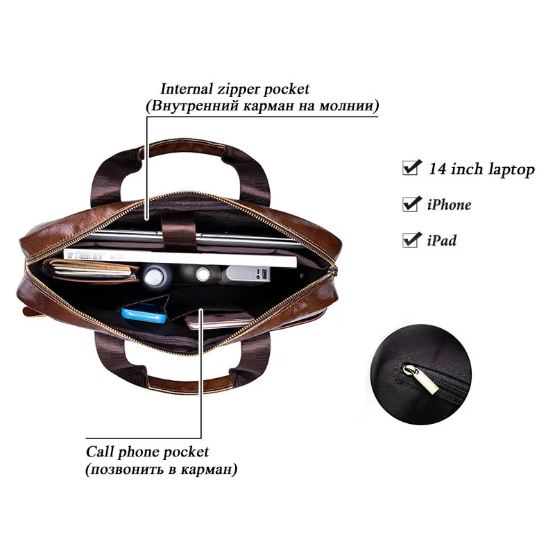 genuine leather laptop bag 14 inch men briefcase brown black man shoulder computer bag mens bags for work