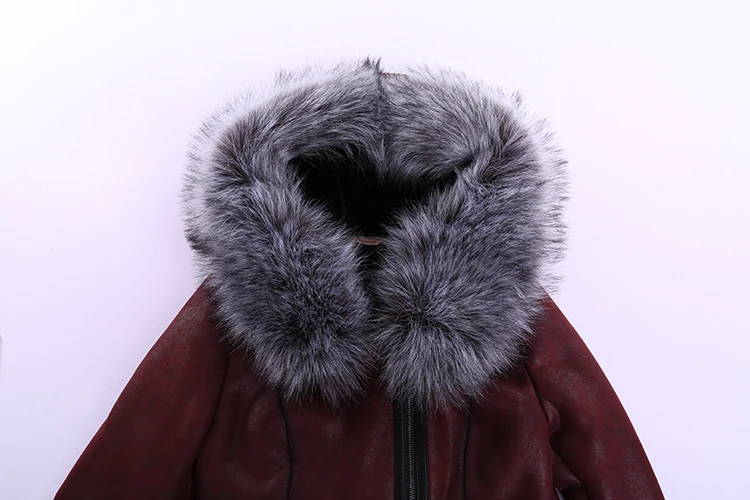 Leather Suede Faux Fur Trench Coats explosion models suede leather jacket imitation fox fur collar jacket female Long paragraph