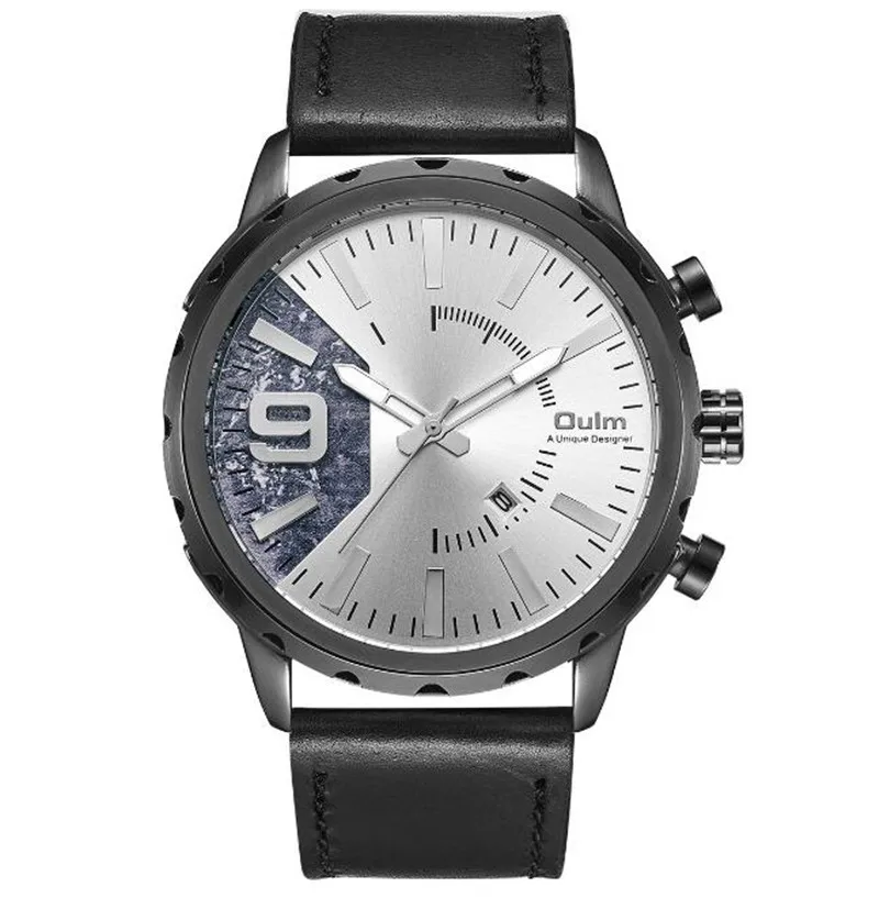 

2018 Fashion Casual Waterproof Quartz Watch Men Military Genuine leather Unique Sports Watches Man Clock Relogio Oulm black