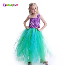 Платье-пачка принцессы с цветами и русалочкой; детское фиолетовое бальное платье до щиколотки с цветочным рисунком; свадебный наряд для девочек; подарок на день рождения; костюм-пачка