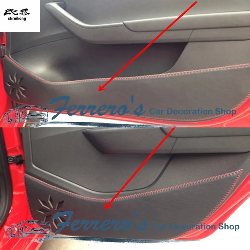 

Free shipping 4pcs/lot for 2015-2017 SKODA Fabia PU leather car stickers car accessories door protection kick cover