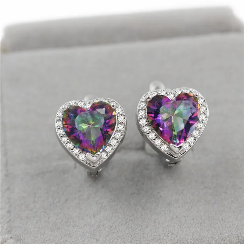 США скидка 50% на красочные кристаллы серебряные Свадебные Ювелирные наборы серьги кольцо ожерелье сердце ювелирный набор Uloveido T481