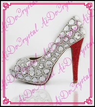 Aidocrystal Handgemachte Neue Ankunft Luxus rot ferse Kristall elfenbein Strass Hochzeit Schuhe Womens Stiletto Fisch Maus Pumpen
