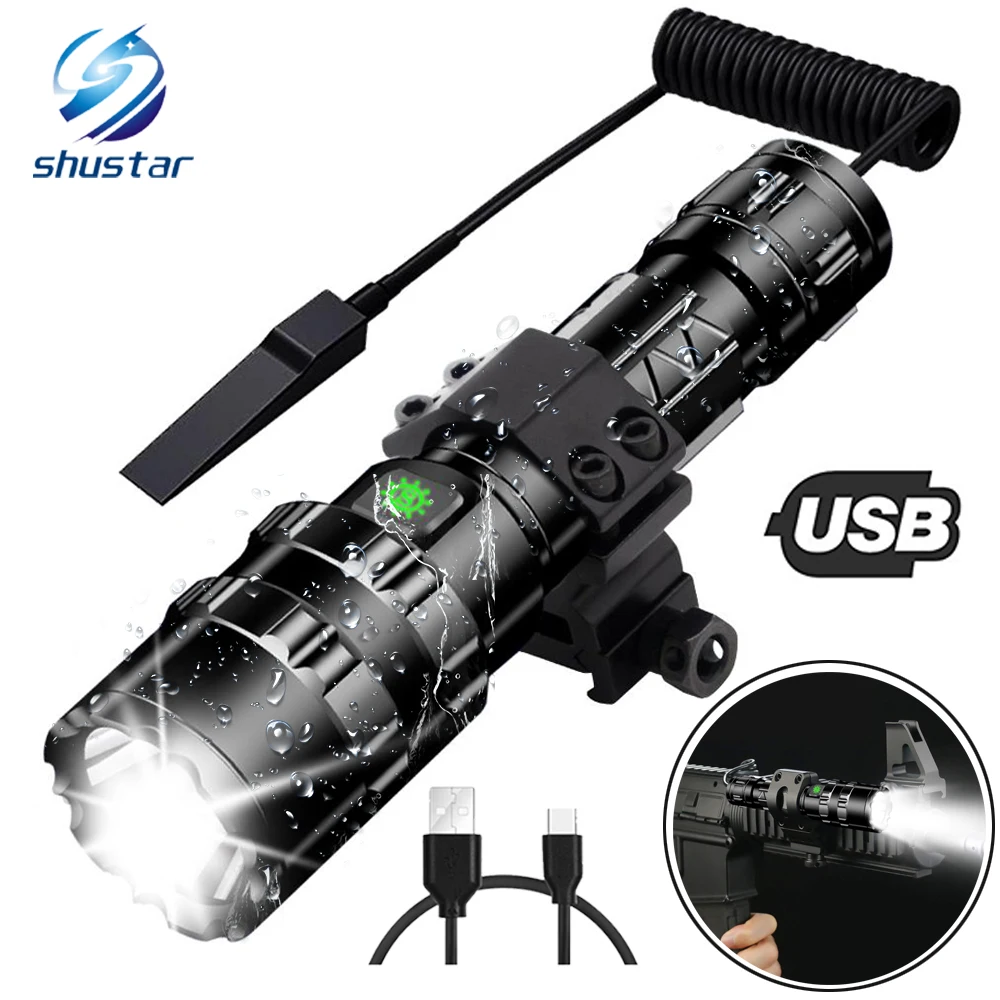 Ультра яркий светодиодный тактический флэш светильник USB Перезаряжаемый