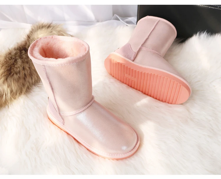G&Zaco Luxury Australia Sheepskin Snow Boots Women Winter Natural Wool Sheep Boots Calf Warm Non-slip Female Flat Boots