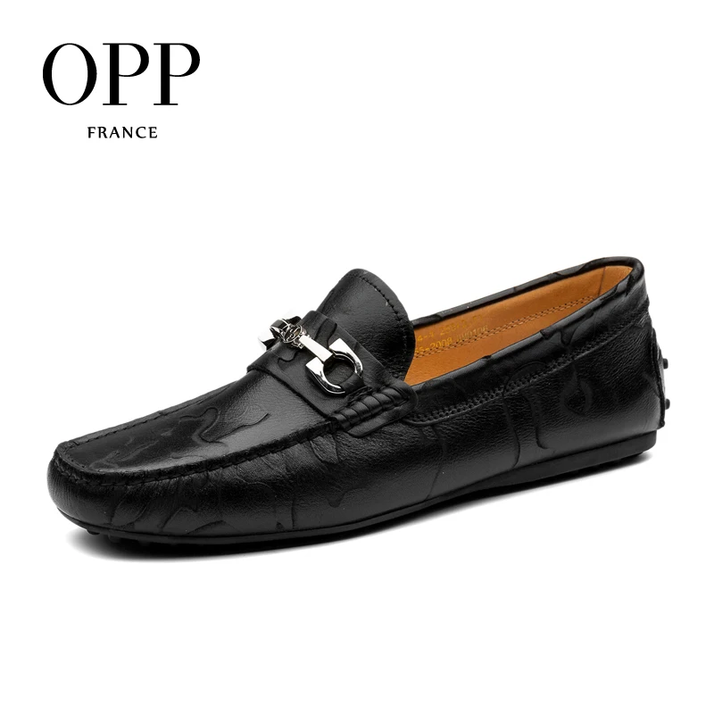 OPP 2017 Cow Leather Flats Comfortable Blue Shoes Genuine Men's Leather Loafers Shoes moccasins Summer Mens Casual Footwear