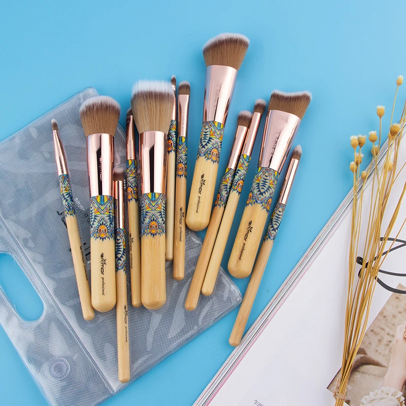 

Anmor 12PCS Synthetic Bamboo Brushes Cosmetics Foundation Powder Make Up Brushes Set with Transparent Handbag CH-2