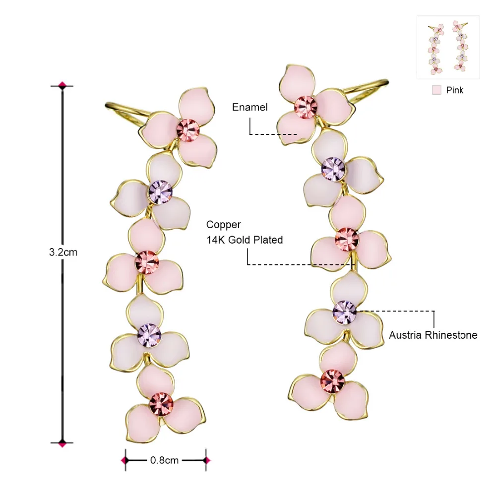 Neoglory австрийские стразы и эмалированные клипсы красочные розовые цветы романтические стильные изысканные повседневные дизайнерские серьги для девочек распродажа