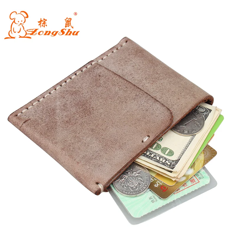 

Italy Pure Handmade Cowhide Simple Genuine Leather Men Wallet Short Coin Purse Small Vintage Wallets (bulk customize available)