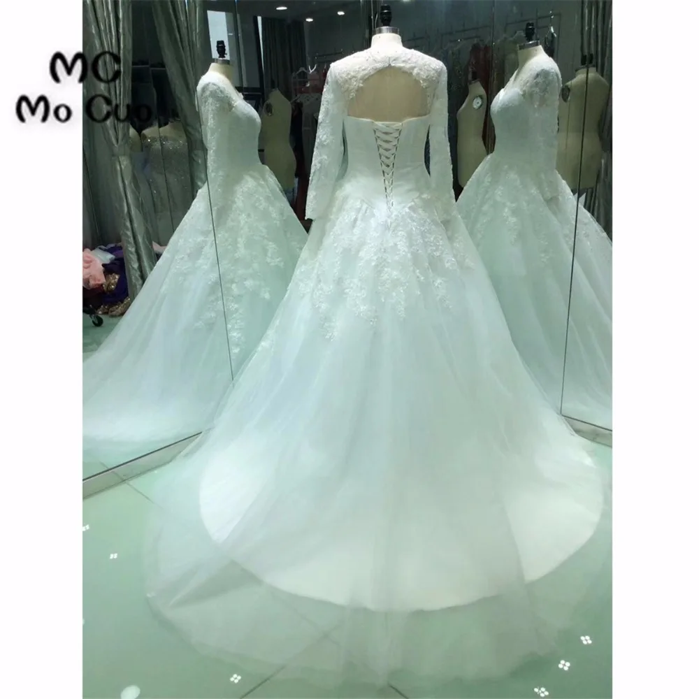 100 Real 2018 New Ball Gown Wedding Dresses Lace Backless Long