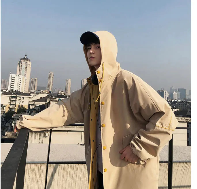 Korean Long Jacket Men Camouflage Hooded Trench Coat Men Spring Street Style Military Trenchcoat  (4)