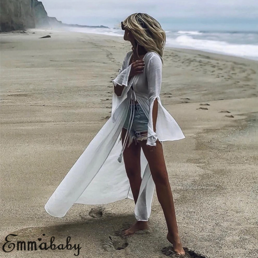 Новое Женское пляжное бикини, Пляжное кружевное покрывало, повседневное летнее платье с кисточками, сексуальный женский белый купальник