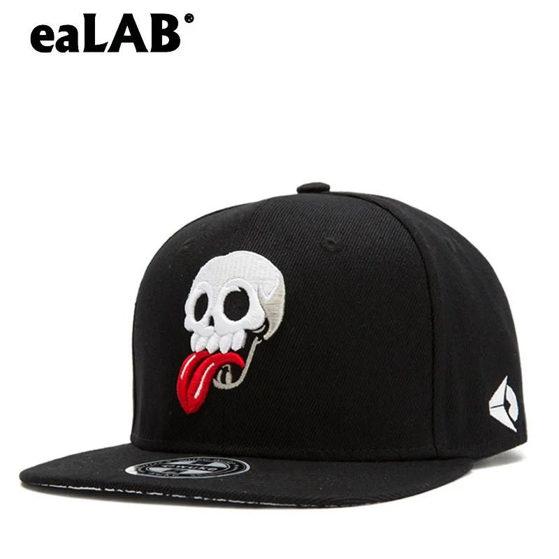 

eaLAB Snapback Hip Hop Cap Men Women Black Straight Visor Hat Skeleton Embroidery Adjustable Cause Sports Bones Baseball Caps