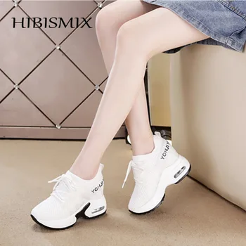 

HIBISMIX Women Internal Increasing Height Shoes Spring Autumn Lace Up Women Sneakers Black White Platform Shoes for Student 2246