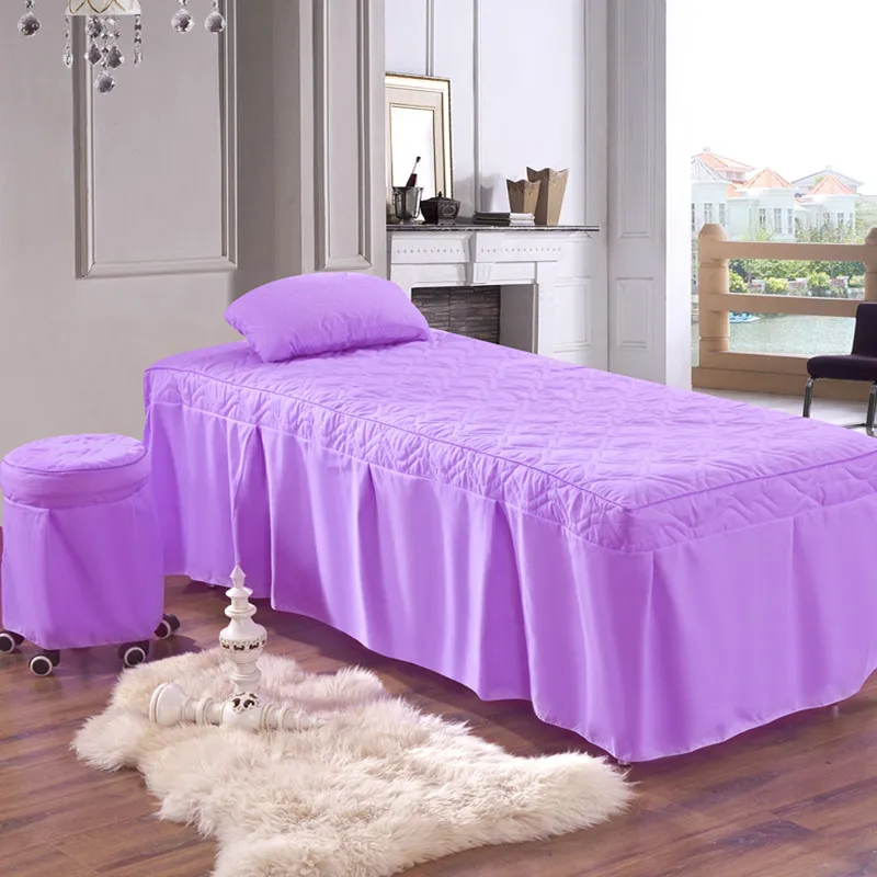 Массажный стол юбка простыня для массажа, с отверстием для лица, кровать юбка, пододеяльник, наволочка, табурет 4 шт комплект - Цвет: Beauty Purple
