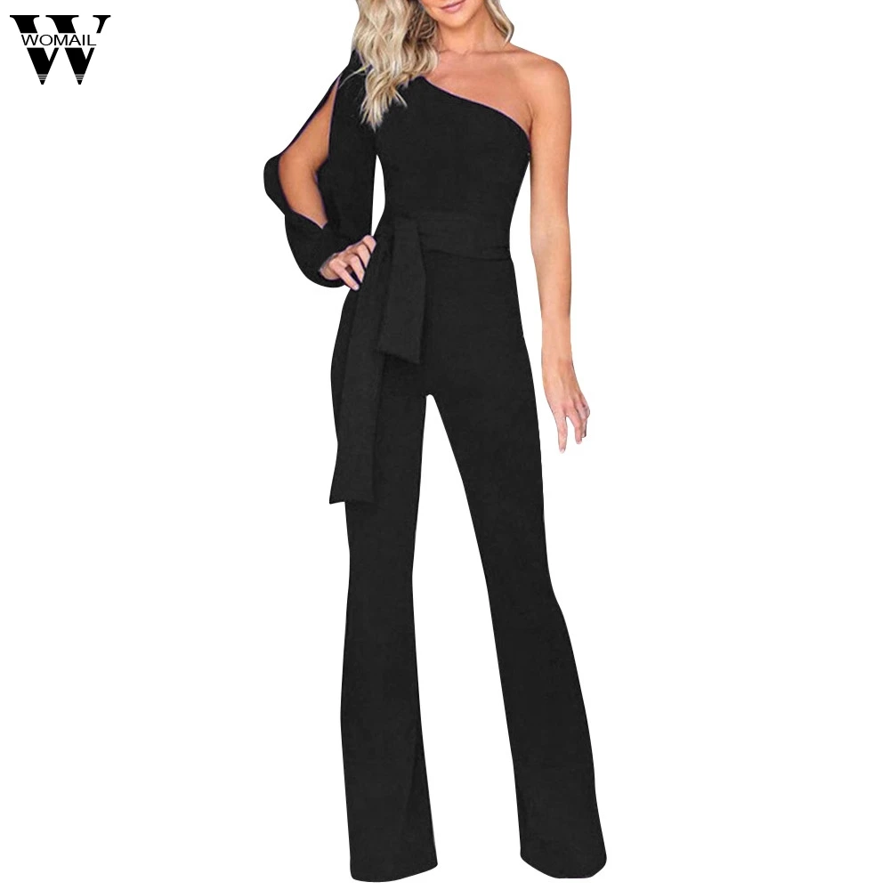 

Womail Jumpsuit Playsuits Women Solid Long Sleeve Cold Shoulder Jumpsuit Casual Clubwear Wide Leg Pants 2019 Apr26