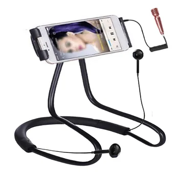 

2020 Universal 360 Rotating Lazy Hanging Neck Cellphone Bracket holder with earphone microphone