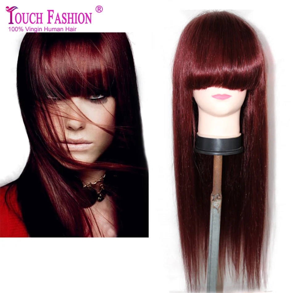 

Custom Burgundy 99j Lace Front Wig Human Hair Silky Straight Virgin Brazilian Wig with Bangs 130% For Fashion Black Women