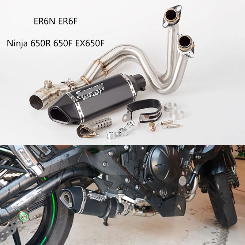 

For Kawasaki ER6N ER6F Ninja 650R 650F Exhaust System Slip On 51mm Motorcycle Exhaust Pipe Front Mid Tail Pipe Muffler 2012-2016