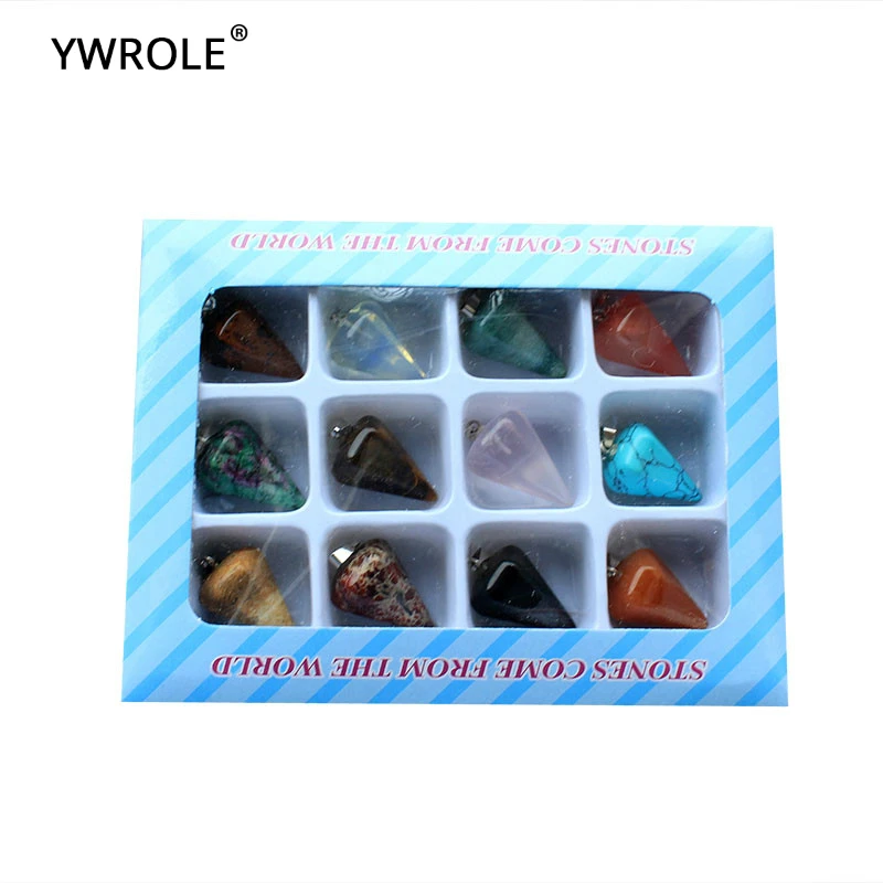 

12 PCS Boxed Wholesale Mix Multi-style Crystal Pillar Shape Natural Stone Charms Pendant Fit DIY Necklaces For Jewelry Making