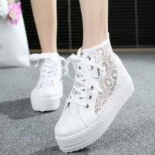 Летняя женская парусиновая обувь с высоким верхом однотонная Повседневная дышащая Студенческая обувь на толстой подошве DT683