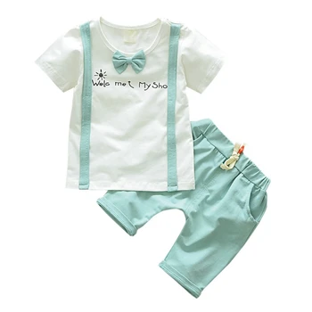 

NewCotton O-Neck 1-4T Bow light blue Summer Casual Baby Boy Cute T-Shirt And Pant Kit Kids Toddler Two-piece Outfit Set S/M/L/XL