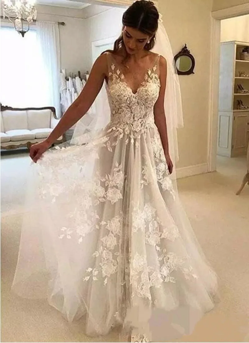 2019-designed-wedding-dresses-v-neck-open-back-sleeveless-illusion-lace-appliques-bridal-gowns-sweep-train-custom-made-a-line-wedding-gowns (1)