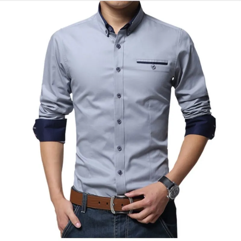 

2018 New Formal Men Dress Shirts Business Long Sleeve Turn-down Collar 100% Cotton Male Shirt Slim Fit Popular Designs