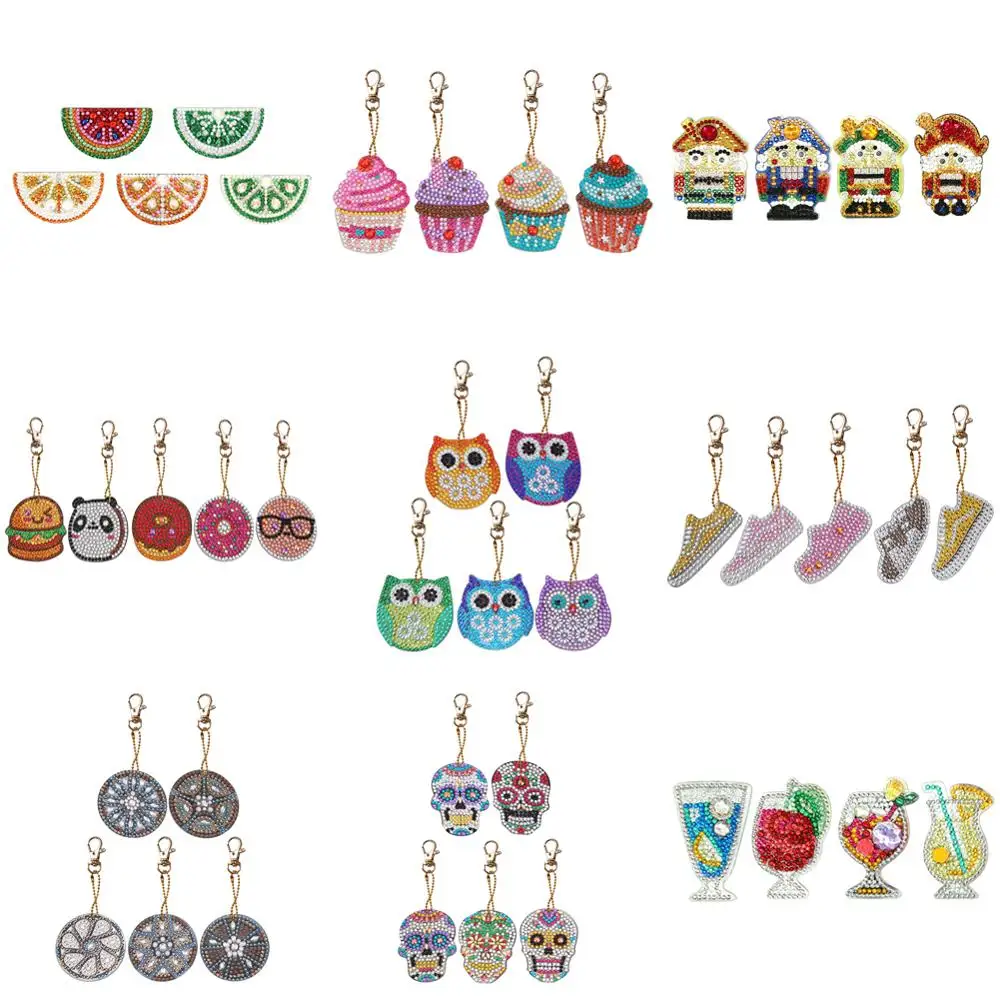 

4/5pcs DIY Full Drill Shaped Diamond Painting Keychains Cartoon Animal Skull Women Bag Pendant Ornament Jewelry Key Ring Gifts