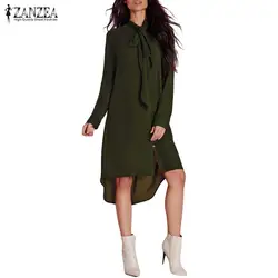 ZANZEA мода Blusas Femininas 2019 Для женщин рубашка Vestido с длинными рукавами и бантом Повседневное Amsymetircal Шифоновая Блузка Топы плюс Размеры S-5XL