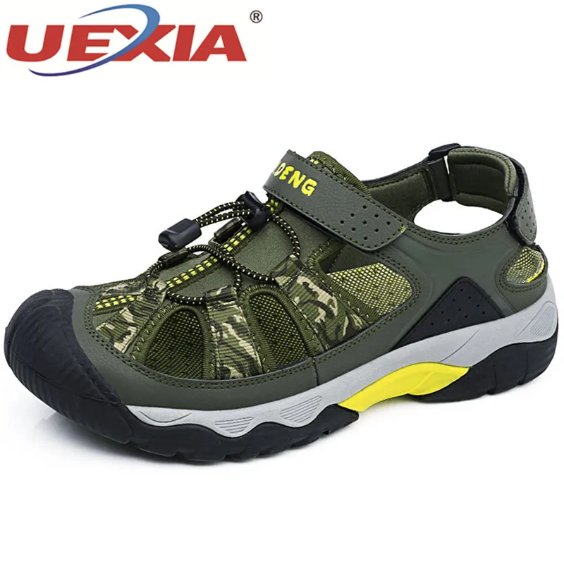 

UEXIA New Fashion Camouflage Summer Leisure Beach Men Sandals Simple Black Shoes Leather Sandals Casual Mens Breathable Sandal