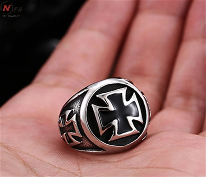 NFS Men's Rocker Rock Biker Cross Ring Knights Templars Ring Men Stainless Steel Unique Jewelry Exquisite Men Biker Ring